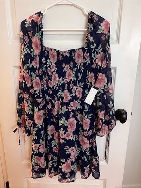 As U Wish Navy Floral Dress Tags - Pink & Green Accents